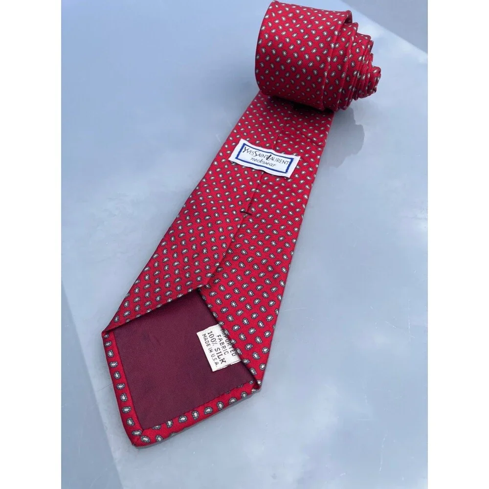 Mens Vintage YVES SAINT LAURENT Red Silk Neck